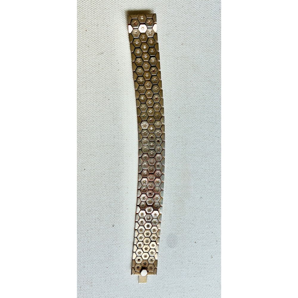 Vintage Trifari Honeycomb Rhinestone Bracelet Gold Tone Art Deco Signed